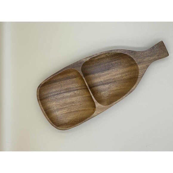 Vintage Hand Carved Monkey Pod Divided Dish 13" Bottle Shape Mid Century Tiki - Picture 6 of 9